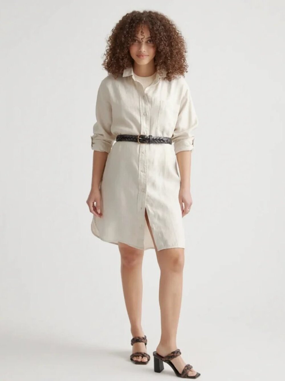 Quince  100% European Linen Shirt Dress, sand, XS, NWT